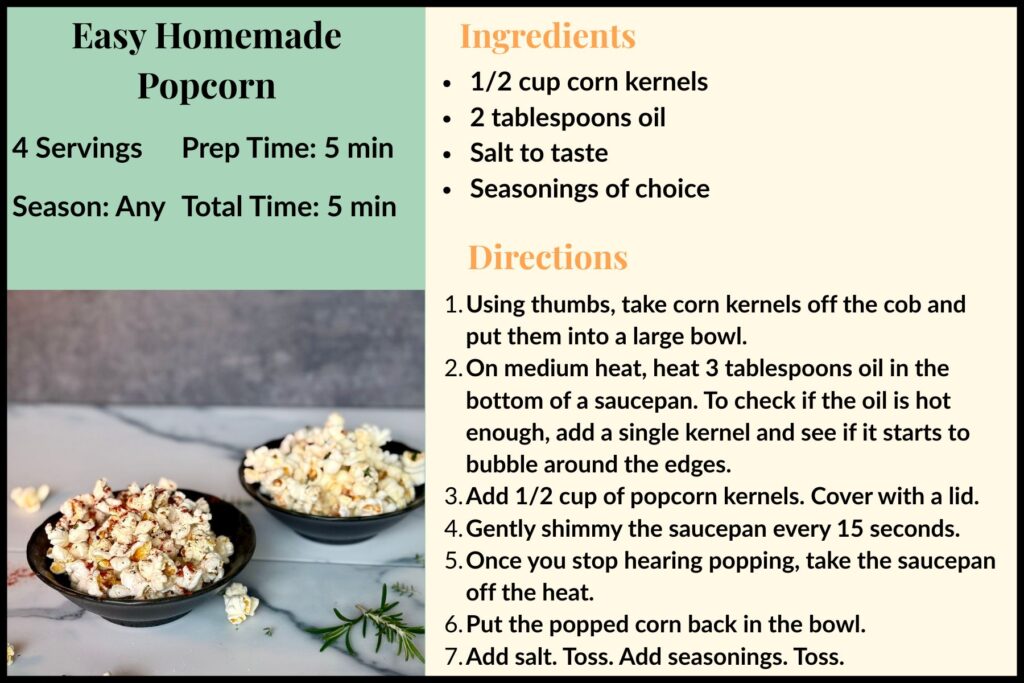 Recipes-For-Kids - Easy Homemade Popcorn kids recipe card