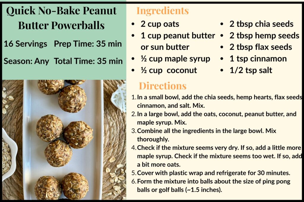 Recipes-For-Kids - Quick No-Bake Peanut Butter Powerballs kids recipe card
