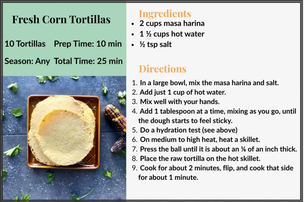 Recipes For Kids - Fresh Corn Tortillas - Kids Recipe Card